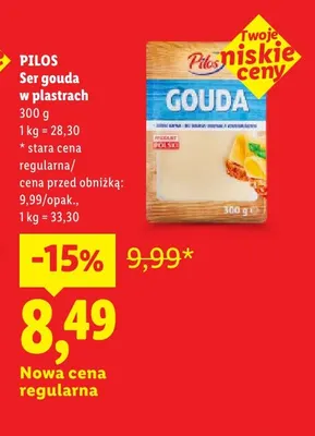 Ser gouda w plastrach Pilos promocja w Lidl