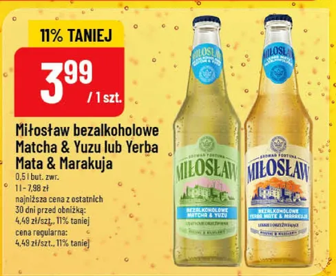 Miłosław bezalkoholowe Matcha & Yuzu lub Yerba Mata & Marakuja promocja w POLOmarket
