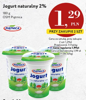 Jogurt naturalny Piątnica 2% promocja w Market Point