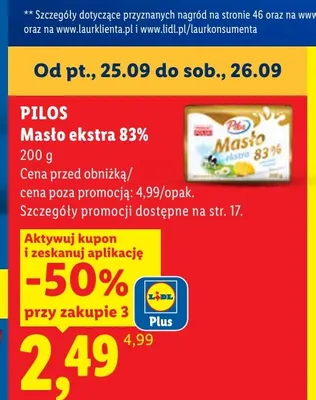Masło ekstra Pilos 83% promocja w Lidl