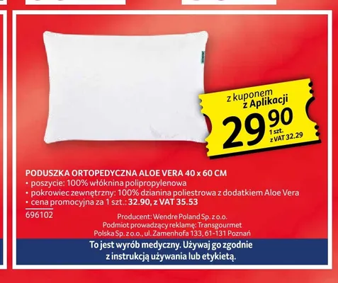 Poduszka ortopedyczna Aloe Vera 40x60 cm promocja w Selgros