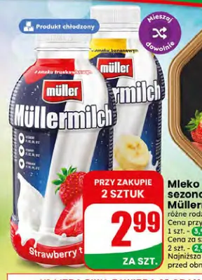Mleko smakowe Müller Müllermilch truskawkowe Muller promocja w Dino