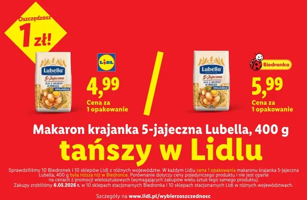 Makaron krajanka 5-jajeczna Lubella promocja w Lidl