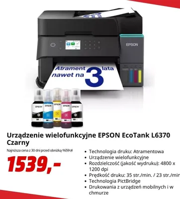 Urządzenie wielofunkcyjne EPSON EcoTank L6370 Czarny promocja w Media Markt