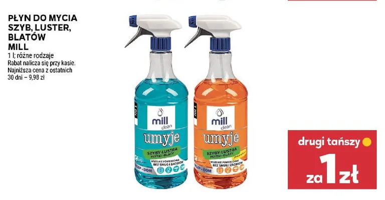 Płyn do mycia szyb, luster, blatów Mill Clean Umyje promocja w Stokrotka