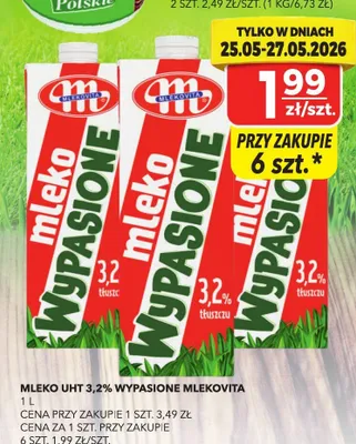 Mleko UHT 3,2% Wypasione Mlekovita promocja w Top Market