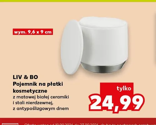 Pojemnik na płatki kosmetyczne z matowej białej ceramiki i stali nierdzewnej z antypoślizgowym dnem Liv & Bo promocja w Kaufland