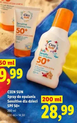 Spray do opalania Sensitive dla dzieci SPF 50+ Cien Sun promocja w Lidl