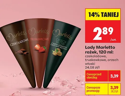 Lody Marletto rożek truskawkowe promocja w Biedronka