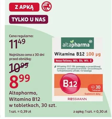 Witamina B12 w tabletkach promocja w Rossmann
