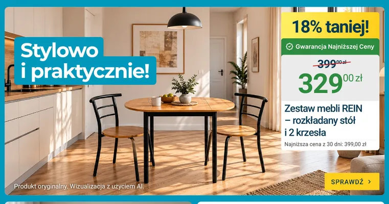 Zestaw mebli Rein rozkładany stół i 2 krzesła promocja w ERLI