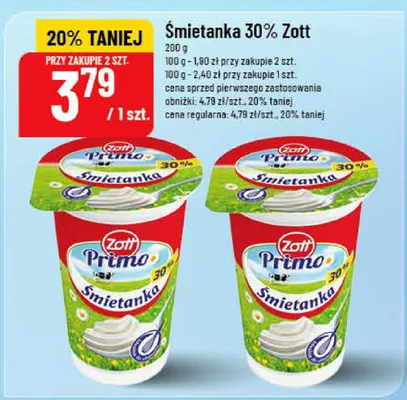 Śmietanka 30% Zott Primo promocja w POLOmarket