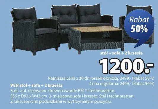Stół + sofa + 2 krzesła Ven promocja w Jysk