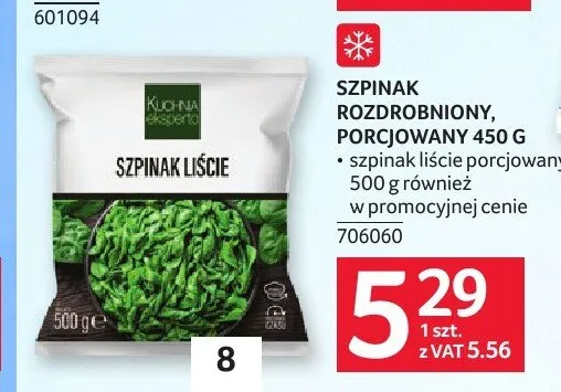 Szpinak rozdrobniony porcjowany Kuchnia Eksperta promocja w Selgros