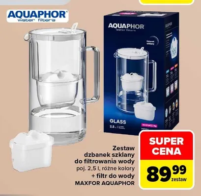 Zestaw dzbanek szklany do filtrowania wody poj. 2,5 l + filtr do wody Maxfor Aquaphor promocja w Carrefour