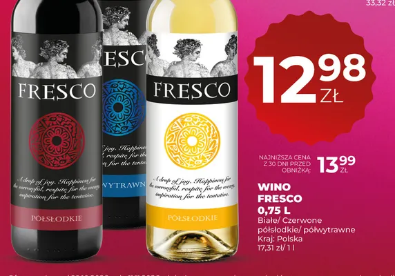 Wino białe Fresco półsłodkie promocja w Duży Ben