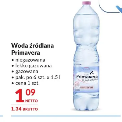 Woda źródlana niegazowana Primavera promocja w Makro