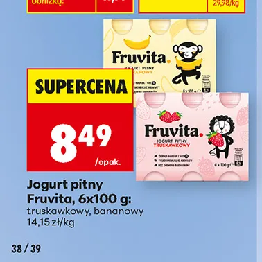 Jogurt pitny Fruvita truskawkowy 6-pak promocja w Biedronka