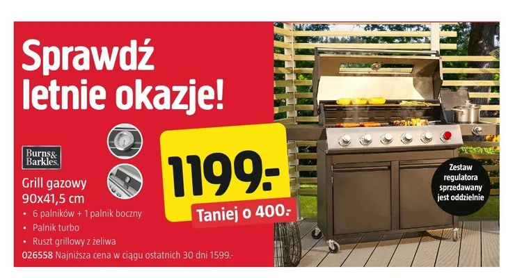 Grill gazowy Burns & Barkles promocja w Jula