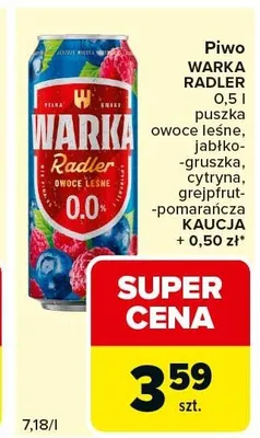 Piwo Warka Radler owoce leśne promocja w Carrefour Express