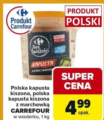 Kapusta polska kapusta kiszona, polska kapusta kiszona z marchewką w wiaderku promocja w Carrefour Express