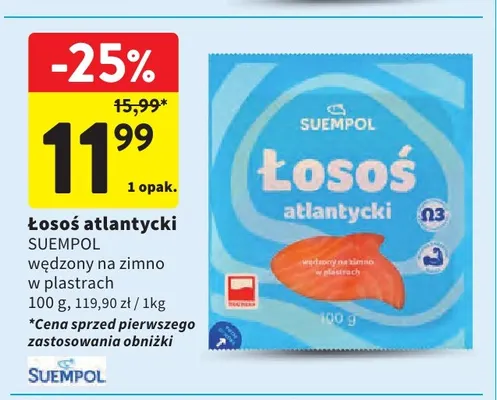 Łosoś atlantycki wędzony na zimno w plastrach Suempol promocja w Intermarche