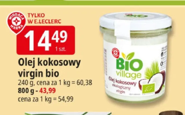 Olej kokosowy virgin bio promocja w Leclerc