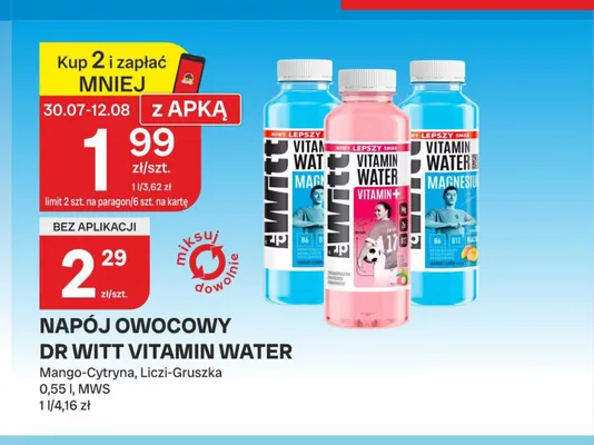 Napój owocowy Dr Witt Vitamin Water liczi gruszka promocja w Chorten