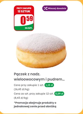 Pączek z nadzieniem wieloowocowym i pudrem promocja w Dino