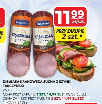 Kiełbasa krakowska sucha z szynki Tarczyński promocja w Top Market