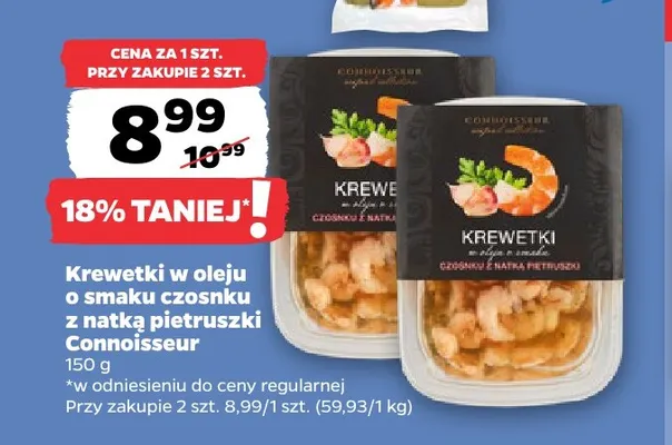 Krewetki w oleju o smaku czosnku z natką pietruszki Connoisseur promocja w Netto