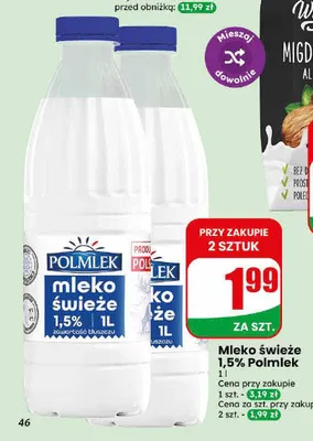 Mleko świeże 1,5% Polmlek promocja w Dino