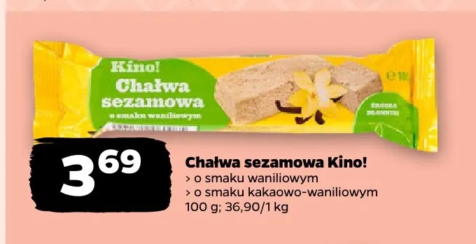 Chałwa sezamowa Kino! o smaku kakaowo-waniliowym promocja w Netto