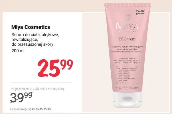 Serum do ciała olejkowe rewitalizujące Miya Cosmetics promocja w Rossmann