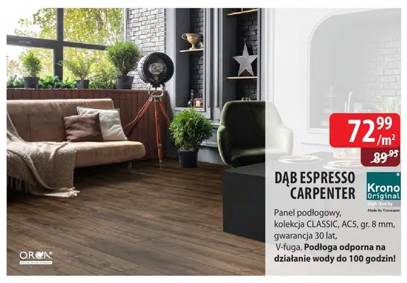 Panel podłogowy Dąb Espresso Carpenter Krono Original kolekcja CLASSIC AC5 gr. 8mm V-fuga promocja w Dobre Dla Domu
