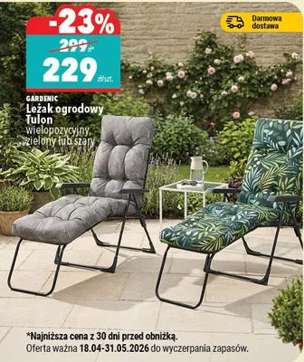 Leżak ogrodowy Tulon wielopozycyjny Gardenic promocja w Biedronka Home