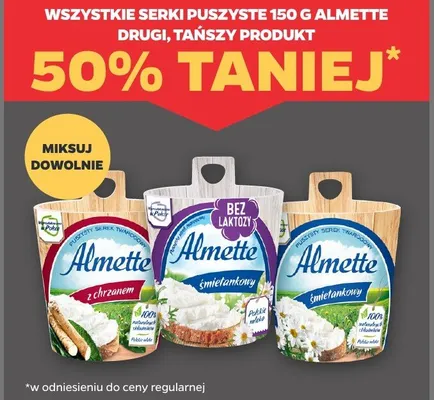 Wszystkie serki puszyste 150 g DRUGI -50% promocja w Netto