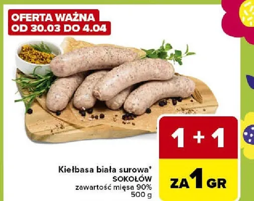 Kiełbasa biała surowa sokolów promocja w Carrefour Express