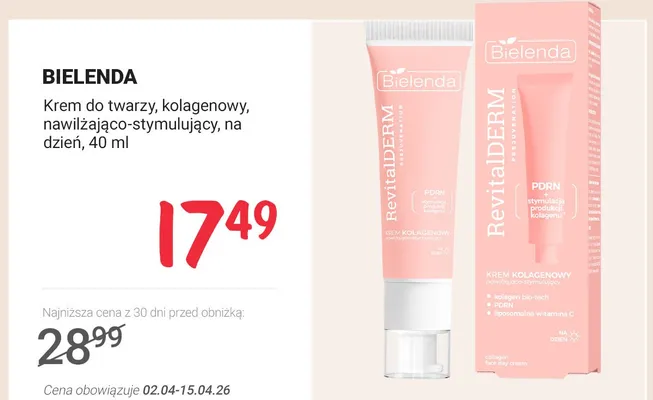 Krem do twarzy, kolagenowy, nawilżająco-stymulujący, na dzień promocja w Rossmann