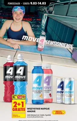 Wszystkie napoje 4move 2+1 gratis promocja w Biedronka