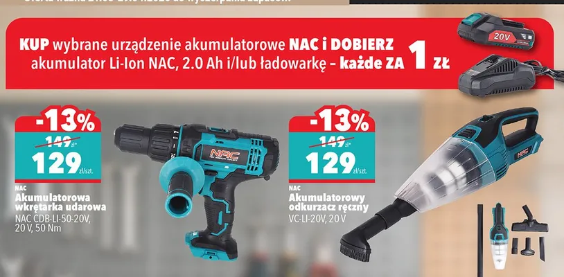 Akumulatorowa wkrętarka udarowa NAC GDB-LI-50-20V, 20 V, 50 Nm promocja w Biedronka
