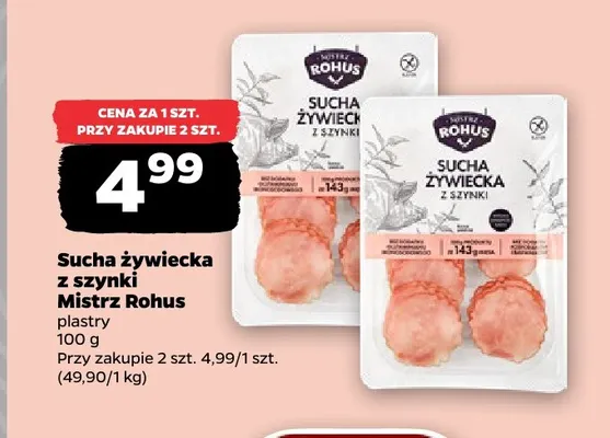 Sucha żywiecka z szynki plastry Mistrz Rohus promocja w Netto