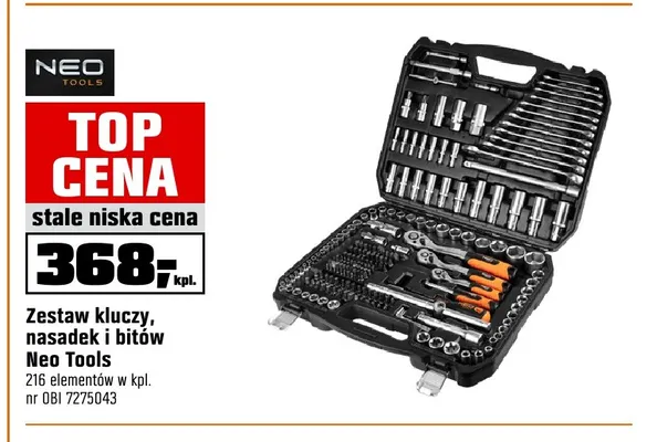 Zestaw kluczy, nasadek i bitów Neo Tools 216 elementów promocja w OBI