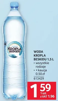 Woda Kropla Beskidu 1,5l wszystkie rodzaje, kaucja 0.50 zł promocja w Selgros