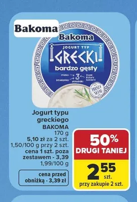 Jogurt typu greckiego Bakoma promocja w Carrefour