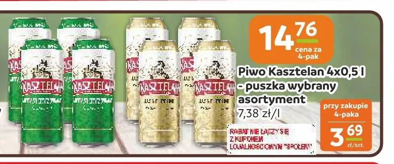 Piwo Kasztelan Jasne Pełne 4-pak 500ml promocja w Społem Częstochowa