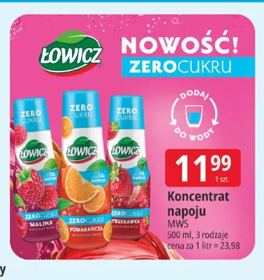 Koncentrat napoju Łowicz zero cukru truskawka promocja w Leclerc
