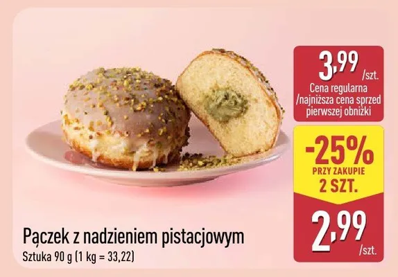 Pączek z nadzieniem pistacjowym promocja w Aldi