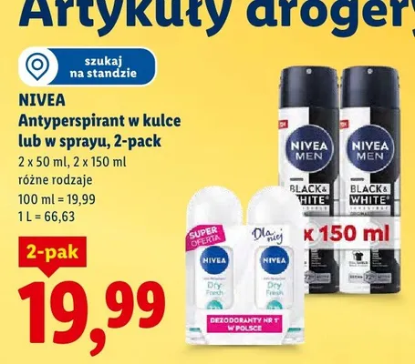 Antyperspirant w kulce lub w sprayu, 2-pack, różne rodzaje promocja w Lidl
