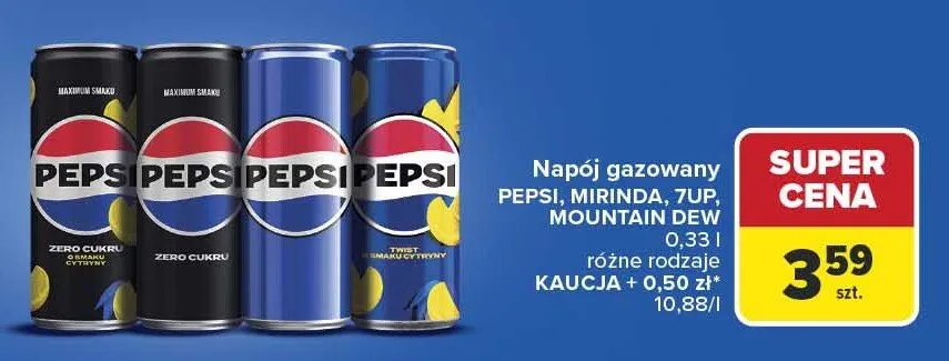 Napój gazowany Pepsi Zero Cukru o smaku cytryny promocja w Carrefour